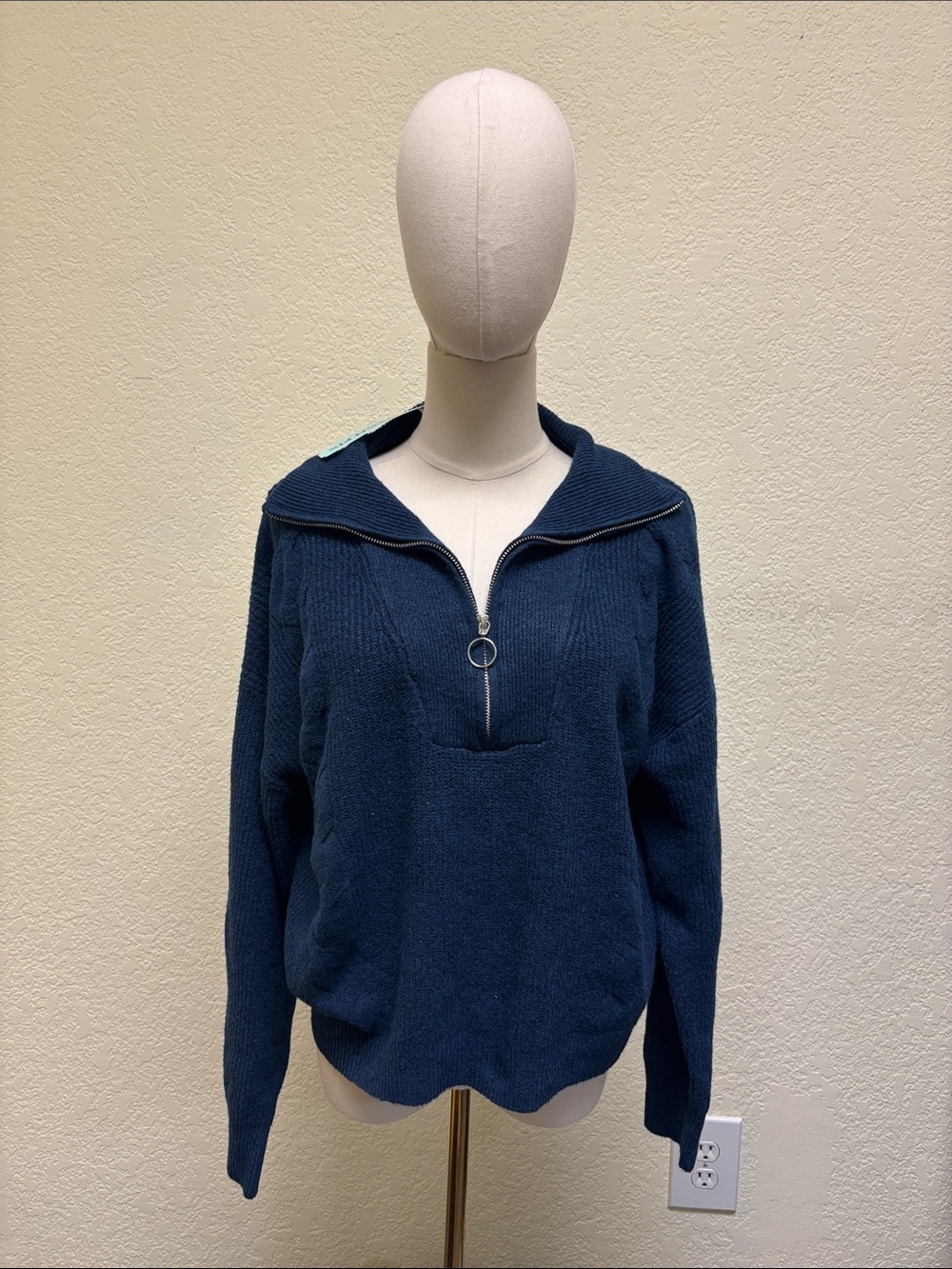 Women's Navy Half-Zip Cowl Sweater